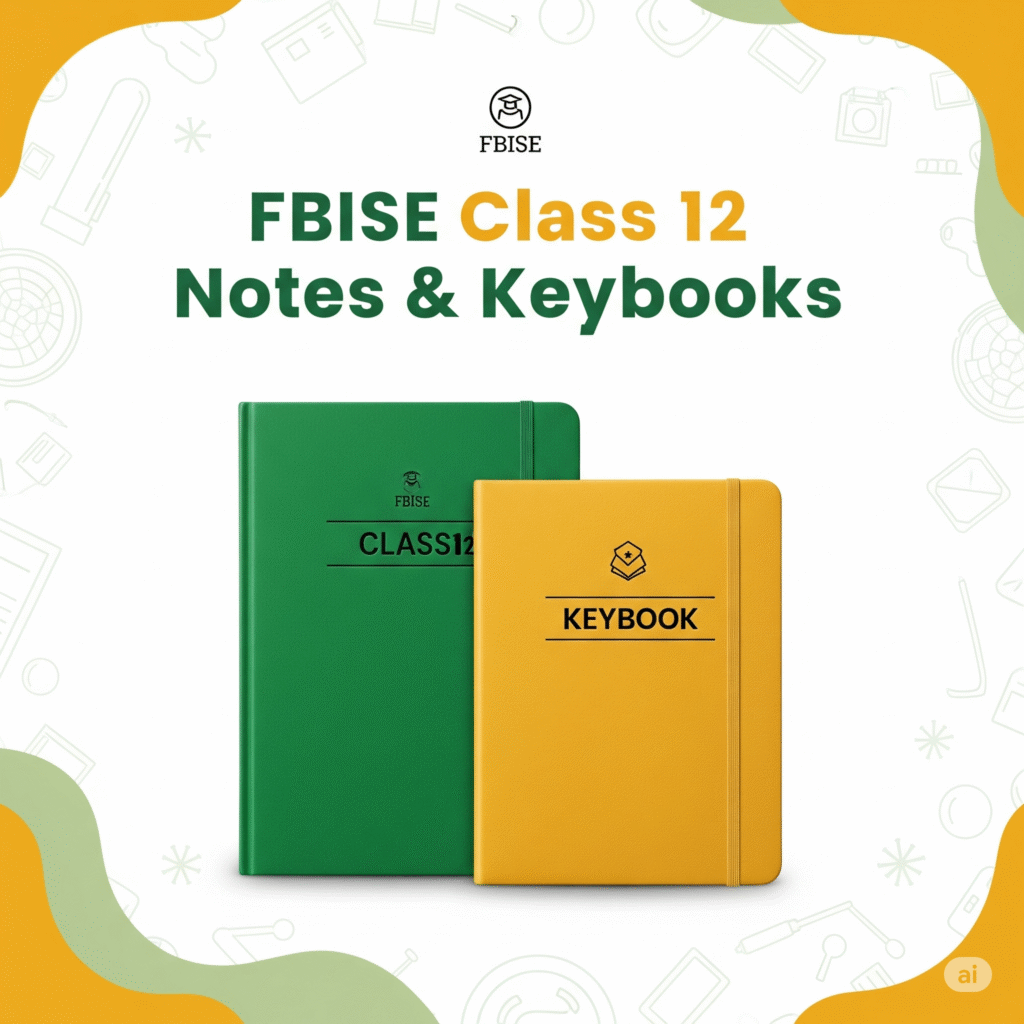 FBISE Class 12 Notes and Keybooks – Green and Yellow Book Icons for 2nd Year