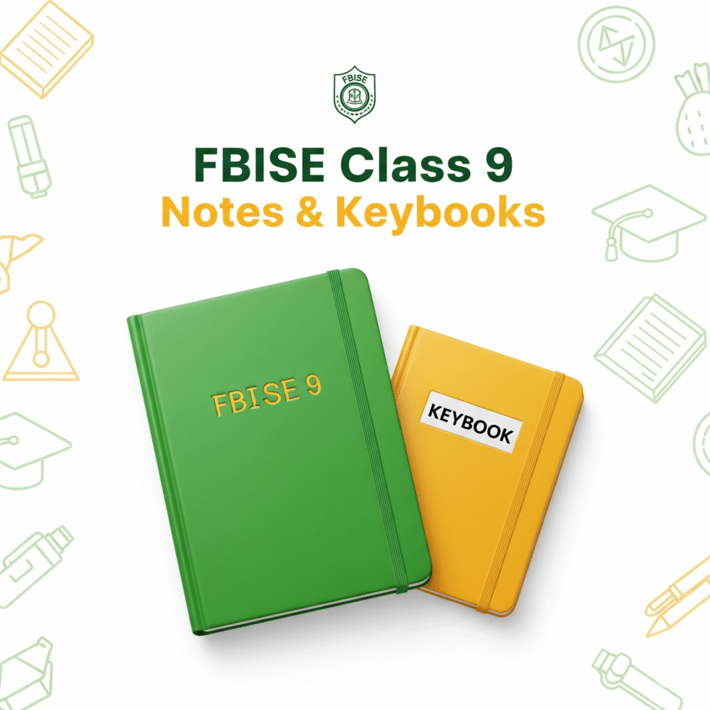 FBISE Class 9 Notes and Keybooks – Green Notebook and Yellow Keybook Icon